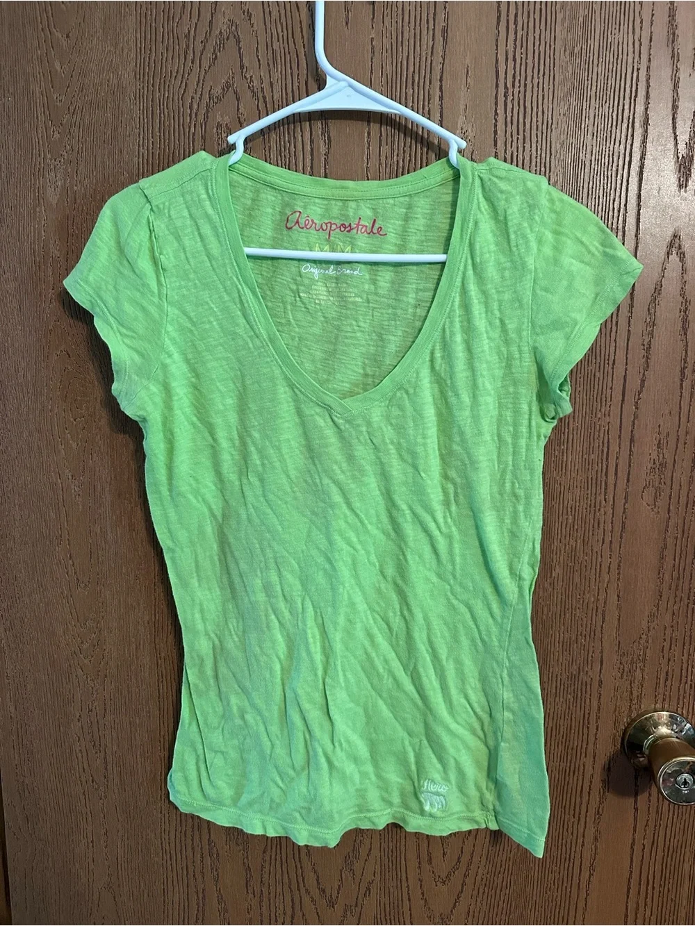 Aeropostale Neon Green V-Neck Short Sleeve Tee